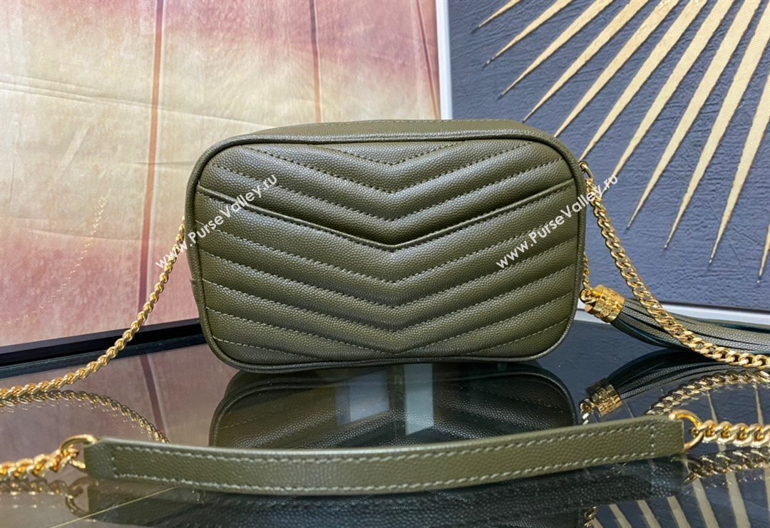 Saint Laurent Lou Mini Bag in Grained Leather with Tassel 612579 Green 2 2023 (YY-240221056)