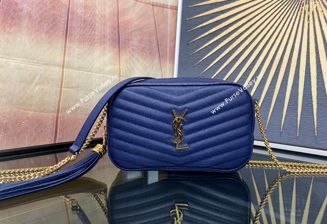 Saint Laurent Lou Mini Bag in Grained Leather with Tassel 612579 Blue 2023 (YY-240221057)