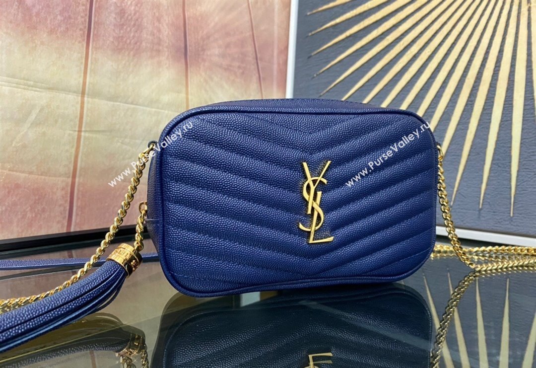 Saint Laurent Lou Mini Bag in Grained Leather with Tassel 612579 Blue 2023 (YY-240221057)