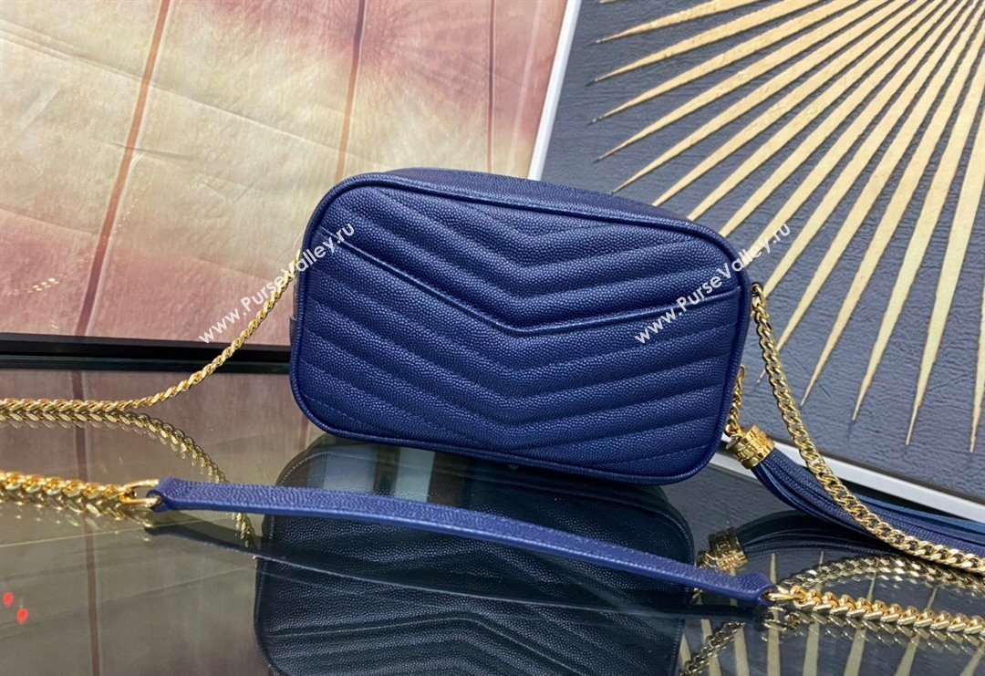 Saint Laurent Lou Mini Bag in Grained Leather with Tassel 612579 Blue 2023 (YY-240221057)