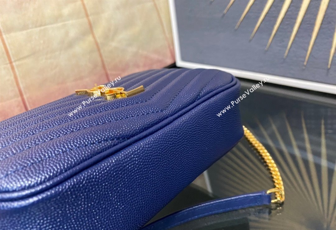 Saint Laurent Lou Mini Bag in Grained Leather with Tassel 612579 Blue 2023 (YY-240221057)