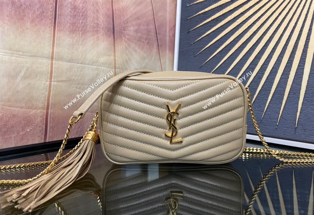 Saint Laurent Lou Mini Bag in Grained Leather with Tassel 612579 Beige 2023 (YY-240221058)