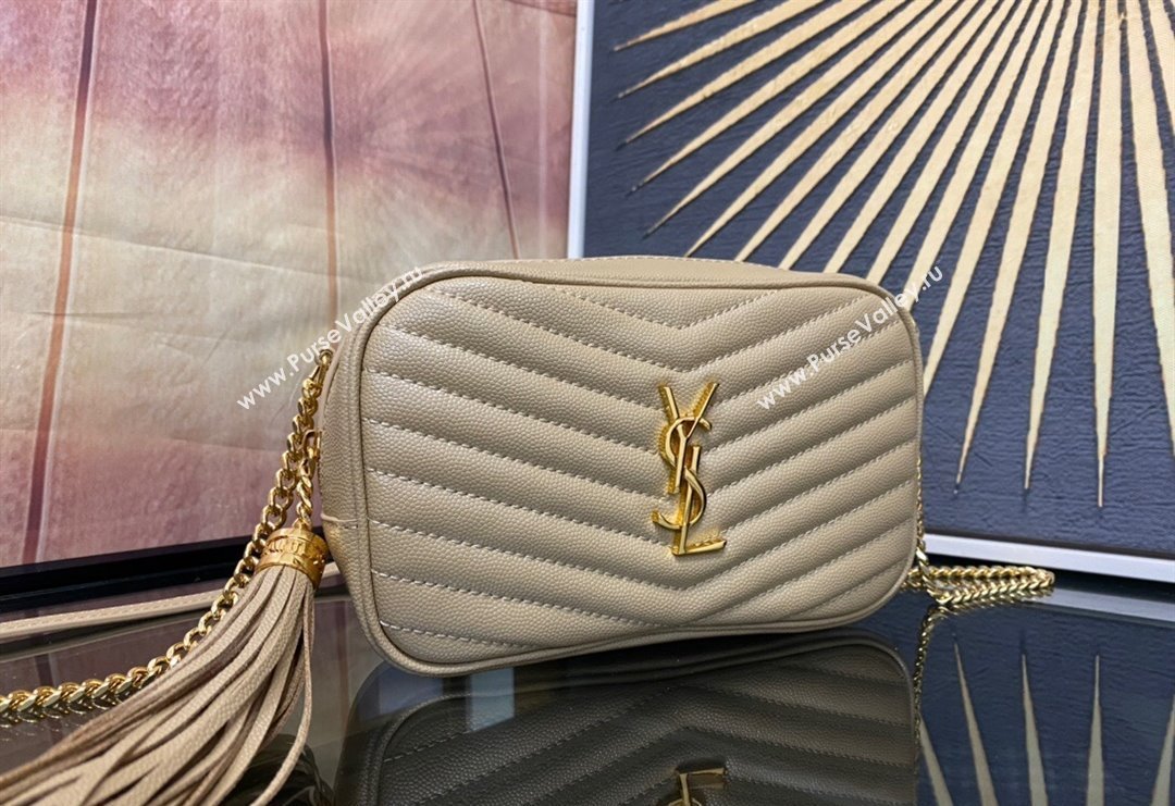 Saint Laurent Lou Mini Bag in Grained Leather with Tassel 612579 Beige 2023 (YY-240221058)