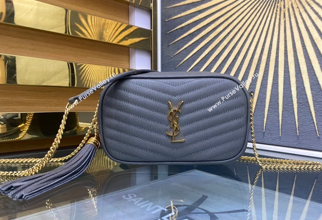 Saint Laurent Lou Mini Bag in Grained Leather with Tassel 612579 Grey 2023 (YY-240221060)