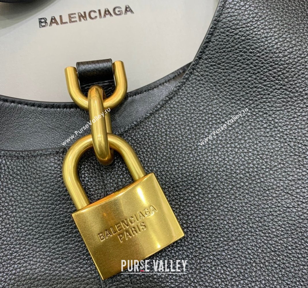 Balenciaga Locker Medium North-South Hobo Bag in grained calfskin Black/Gold 2024 (JM-240221001)