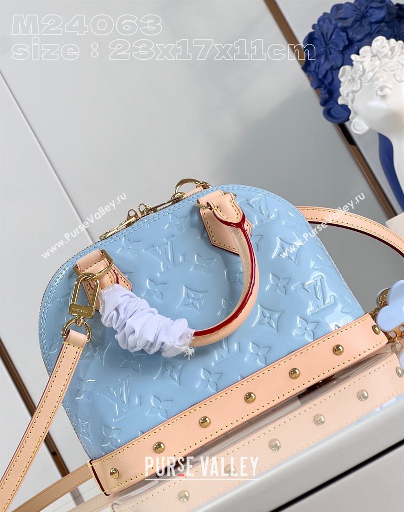 Louis Vuitton Alma BB Bag in Monogram Vernis Leather M24063 Light Blue 2024 New LV Remix (KI-240221065)