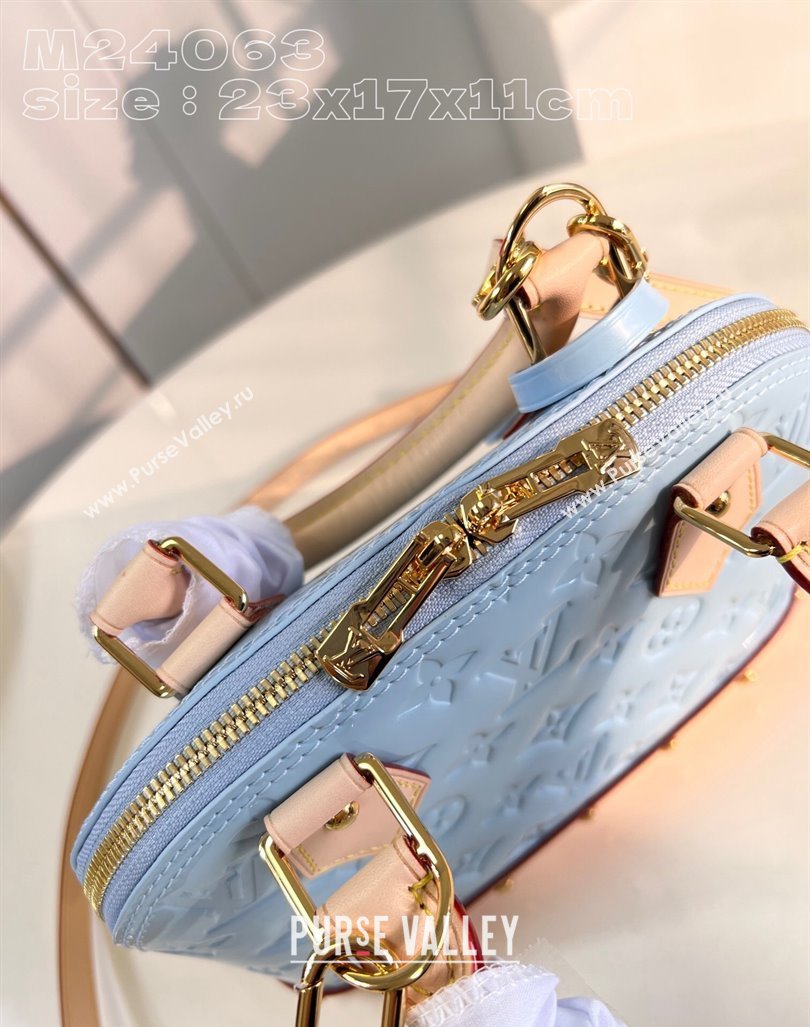 Louis Vuitton Alma BB Bag in Monogram Vernis Leather M24063 Light Blue 2024 New LV Remix (KI-240221065)