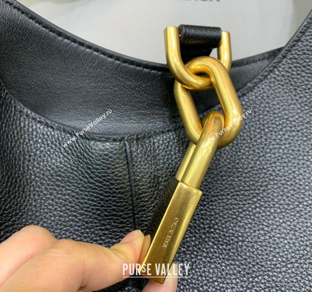 Balenciaga Locker Medium North-South Hobo Bag in grained calfskin Black/Gold 2024 (JM-240221001)