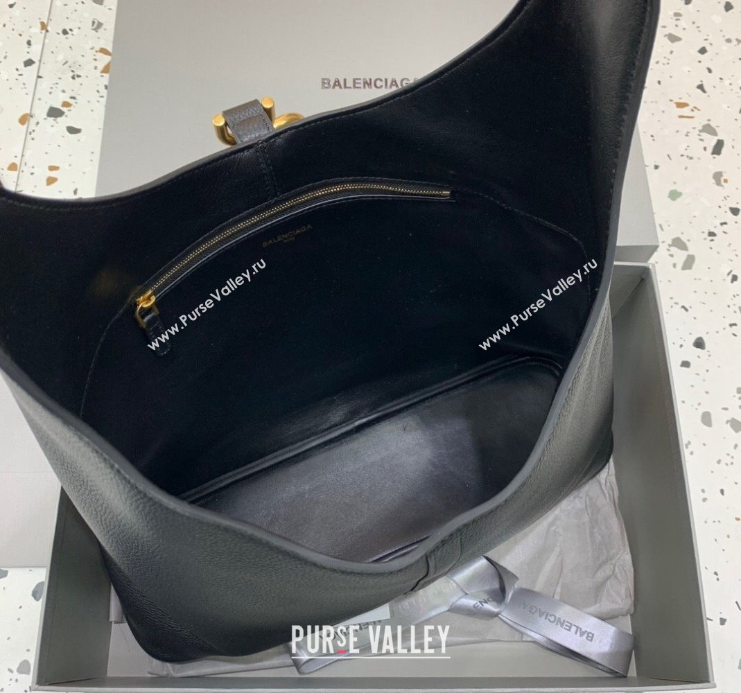 Balenciaga Locker Medium North-South Hobo Bag in grained calfskin Black/Gold 2024 (JM-240221001)