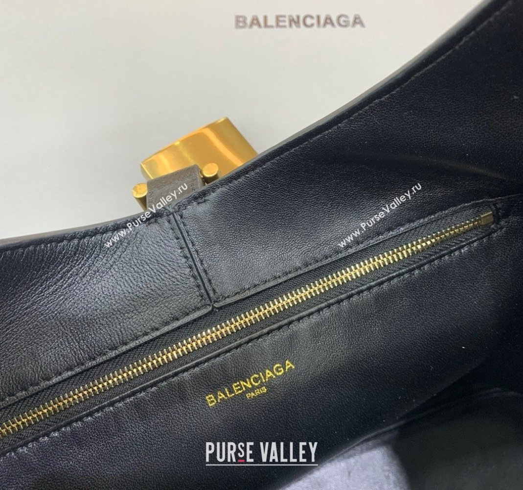 Balenciaga Locker Medium North-South Hobo Bag in grained calfskin Black/Gold 2024 (JM-240221001)