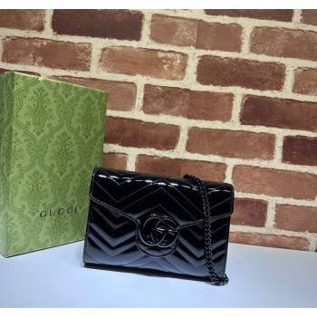 Gucci GG Marmont Patent Leather Chain Mini Bag 474575 Black 2025 (DLH-250930094)