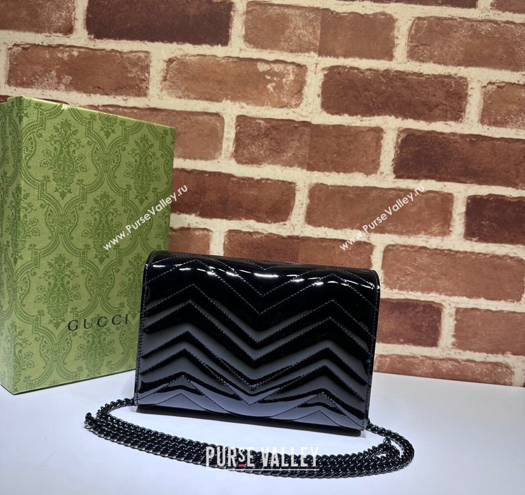 Gucci GG Marmont Patent Leather Chain Mini Bag 474575 Black 2025 (DLH-250930094)