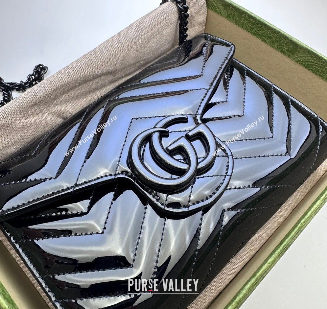 Gucci GG Marmont Patent Leather Chain Mini Bag 474575 Black 2025 (DLH-250930094)