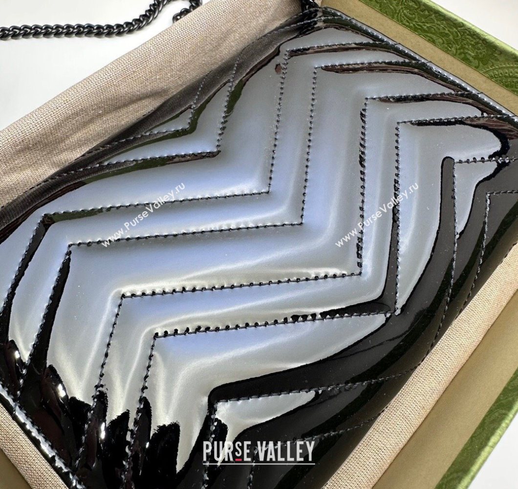 Gucci GG Marmont Patent Leather Chain Mini Bag 474575 Black 2025 (DLH-250930094)