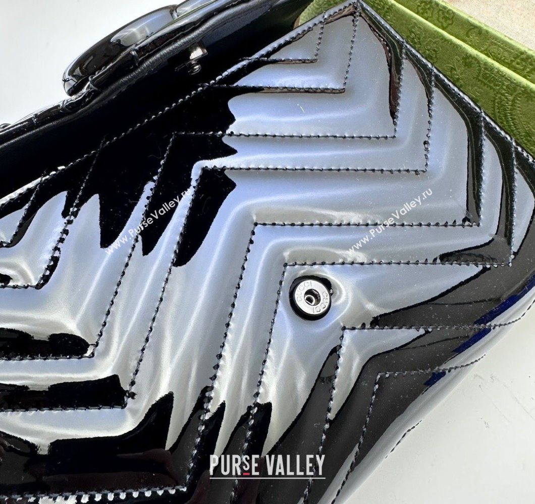 Gucci GG Marmont Patent Leather Chain Mini Bag 474575 Black 2025 (DLH-250930094)