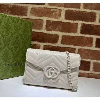Gucci GG Marmont Chevron Leather Chain Mini Bag 474575 All White 2025 (DLH-250930092)