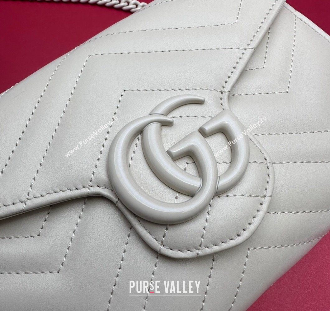 Gucci GG Marmont Chevron Leather Chain Mini Bag 474575 All White 2025 (DLH-250930092)