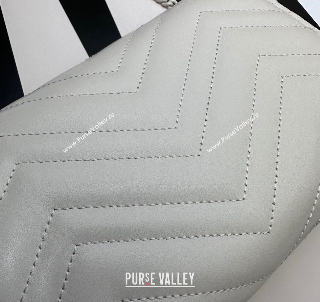 Gucci GG Marmont Chevron Leather Chain Mini Bag 474575 All White 2025 (DLH-250930092)