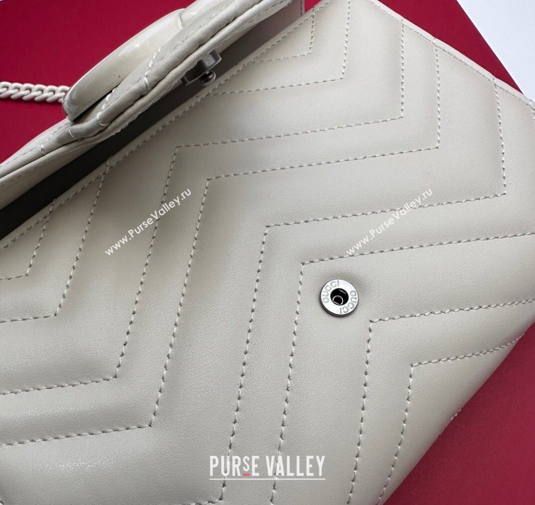 Gucci GG Marmont Chevron Leather Chain Mini Bag 474575 All White 2025 (DLH-250930092)