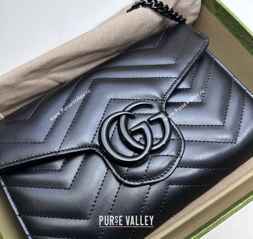 Gucci GG Marmont Chevron Leather Chain Mini Bag 474575 All Black 2025 (DLH-250930093)