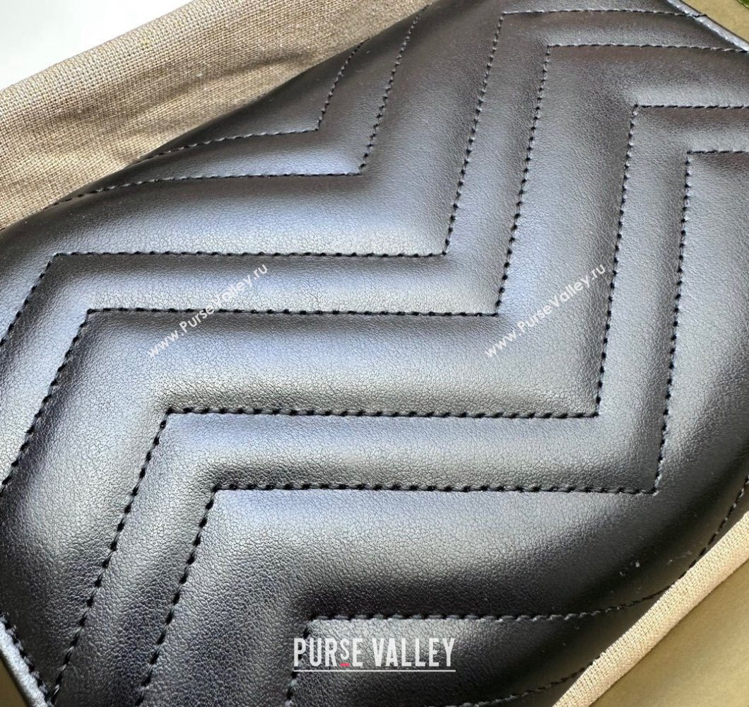 Gucci GG Marmont Chevron Leather Chain Mini Bag 474575 All Black 2025 (DLH-250930093)