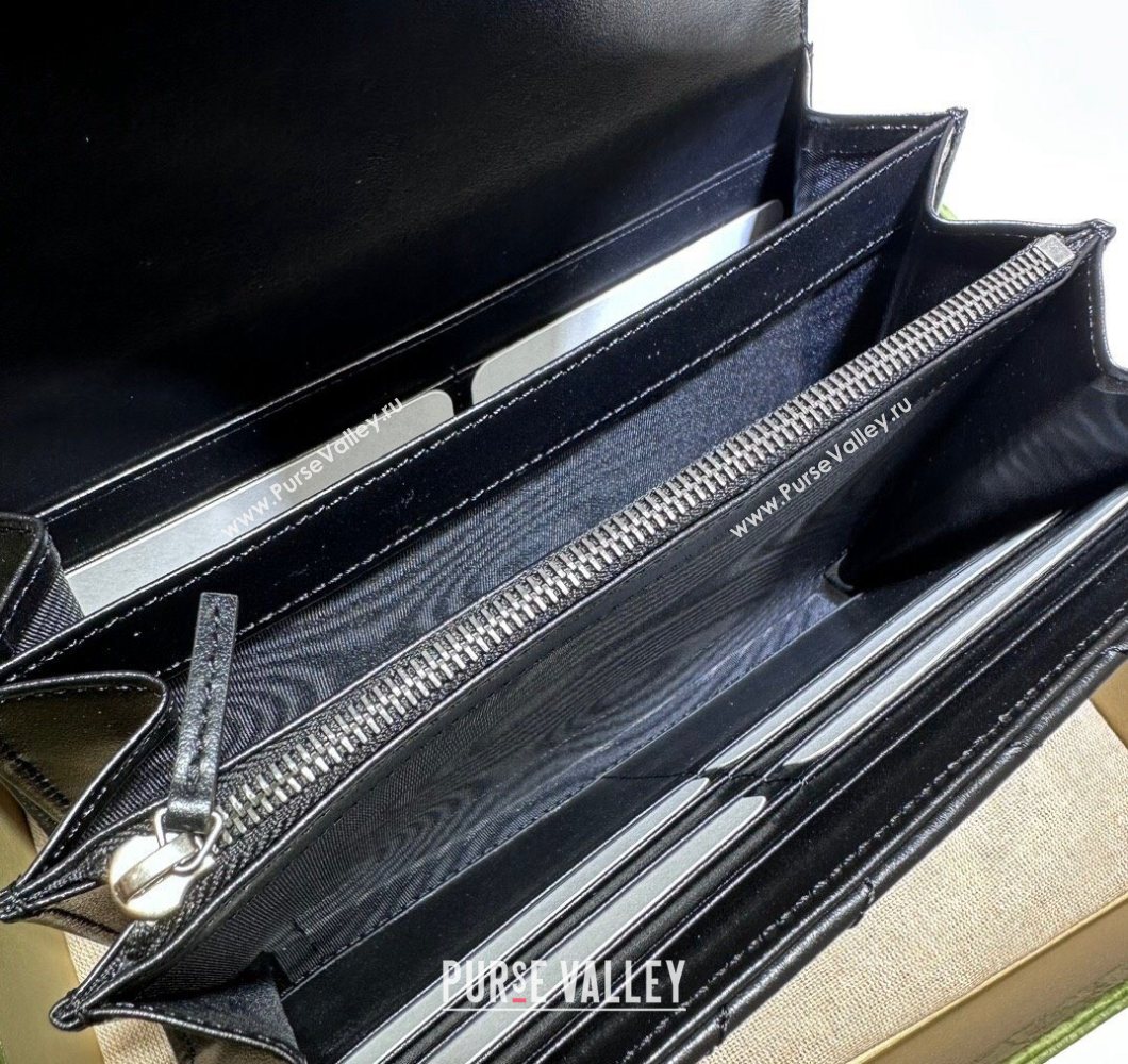 Gucci GG Marmont Chevron Leather Chain Mini Bag 474575 All Black 2025 (DLH-250930093)