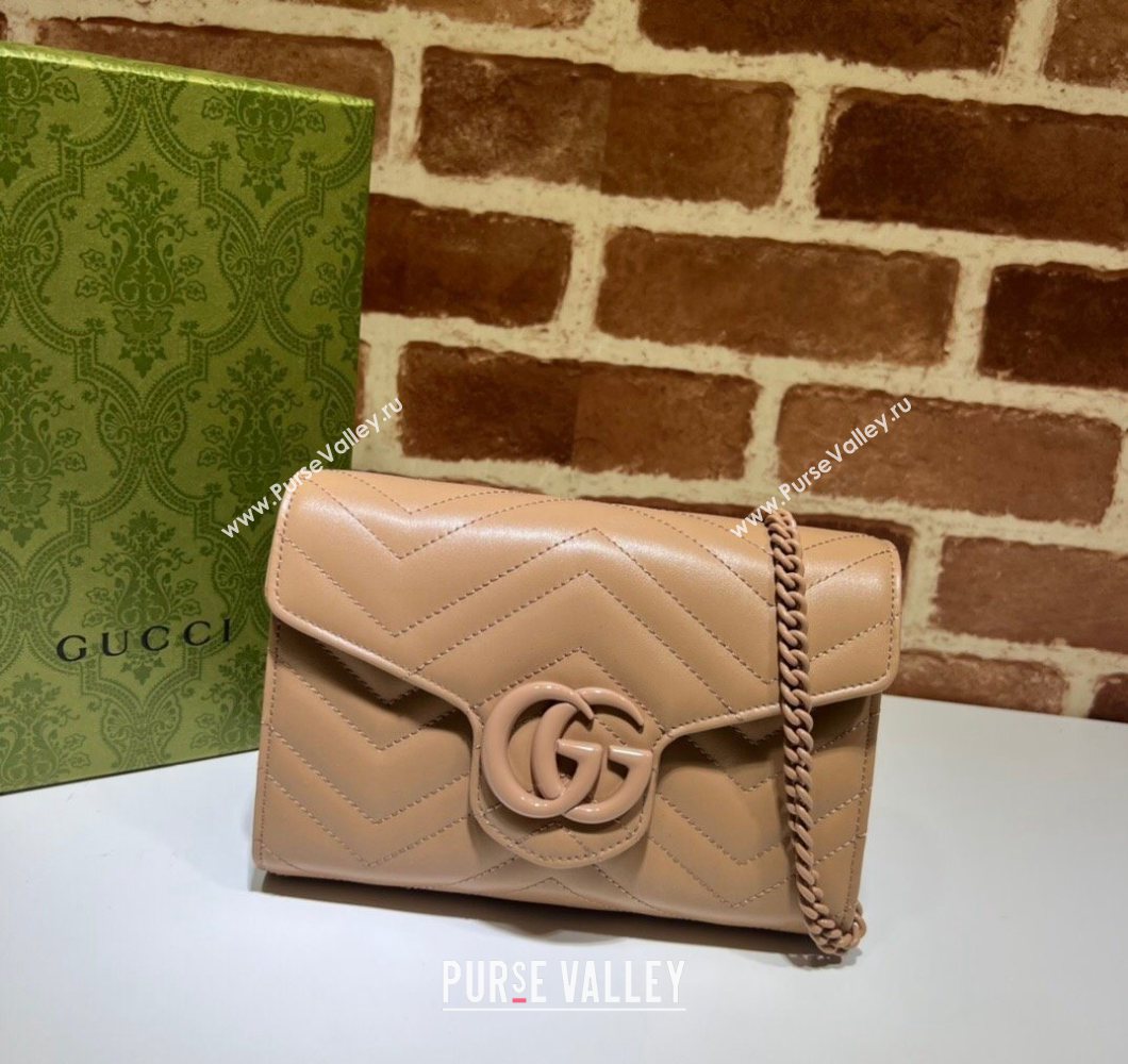 Gucci GG Marmont Chevron Leather Chain Mini Bag 474575 Rose Beige 2025 (DLH-250930091)