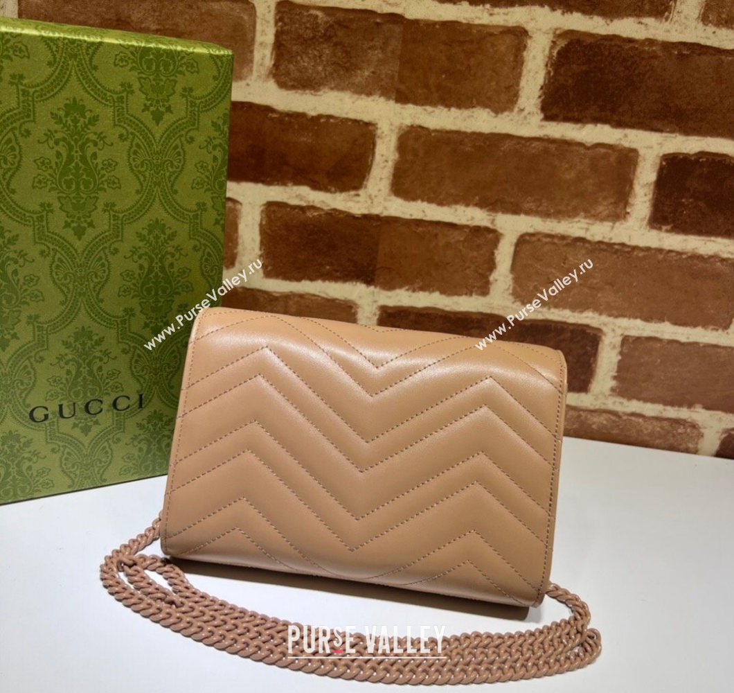 Gucci GG Marmont Chevron Leather Chain Mini Bag 474575 Rose Beige 2025 (DLH-250930091)