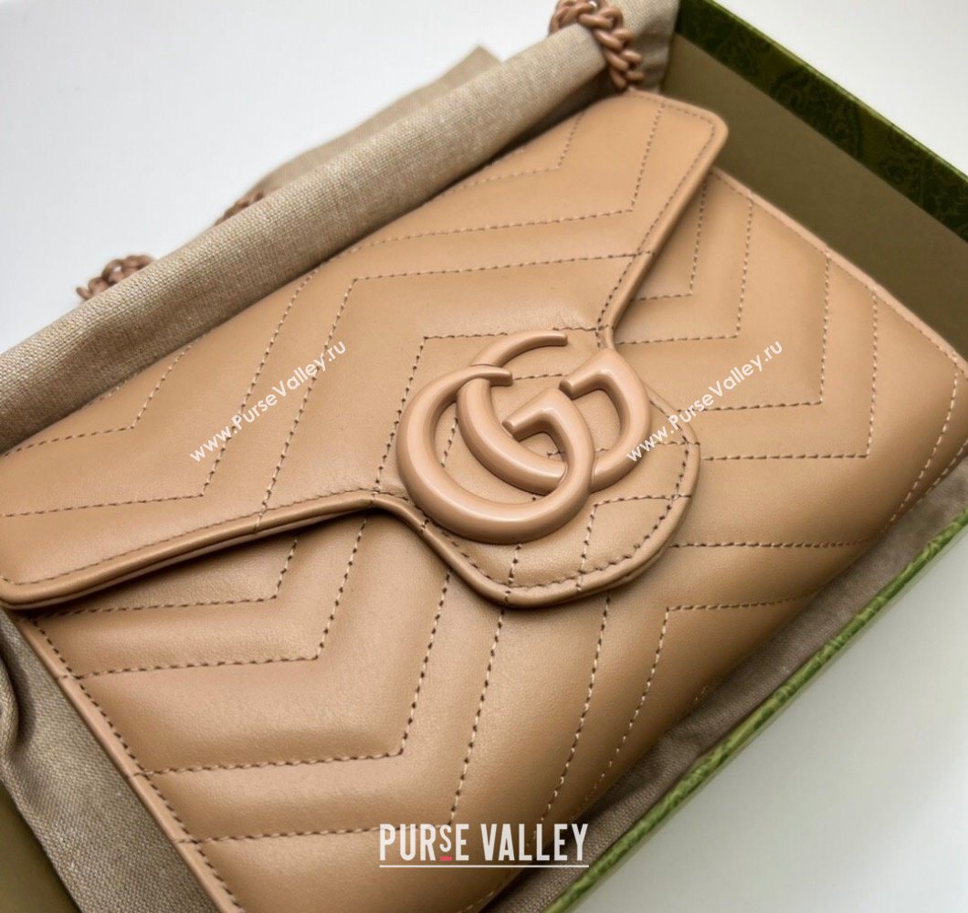 Gucci GG Marmont Chevron Leather Chain Mini Bag 474575 Rose Beige 2025 (DLH-250930091)
