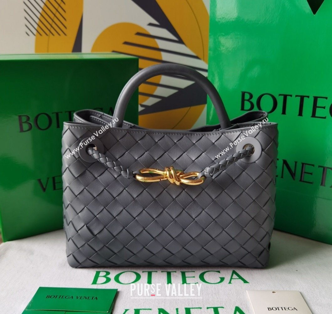 Bottega Veneta Small Andiamo Top Handle Bag in Intrecciato Leather Slate Grey 2025 743568 (WT-250205018)