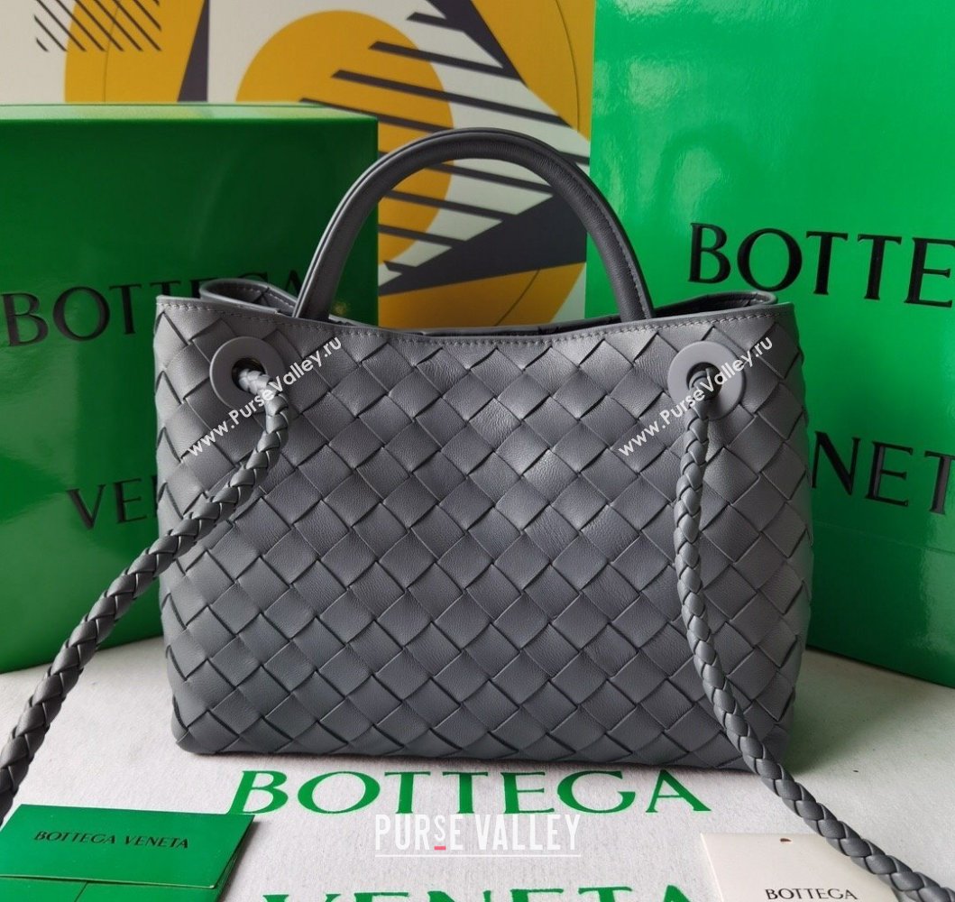 Bottega Veneta Small Andiamo Top Handle Bag in Intrecciato Leather Slate Grey 2025 743568 (WT-250205018)