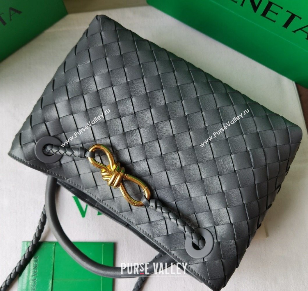 Bottega Veneta Small Andiamo Top Handle Bag in Intrecciato Leather Slate Grey 2025 743568 (WT-250205018)