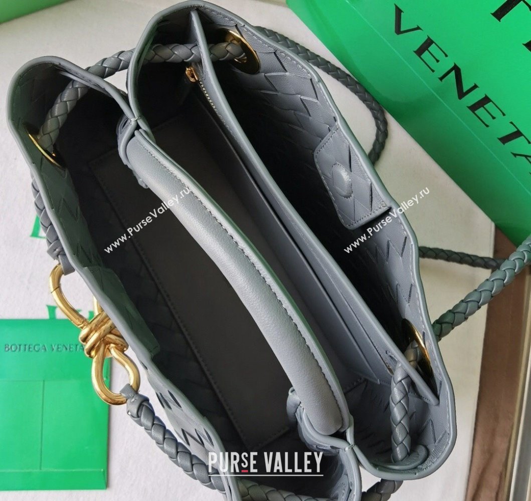 Bottega Veneta Small Andiamo Top Handle Bag in Intrecciato Leather Slate Grey 2025 743568 (WT-250205018)