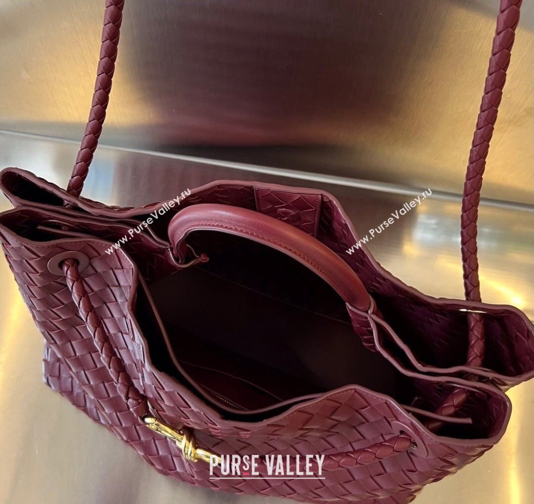 Bottega Veneta Large Andiamo Top Handle Bag in Intrecciato Leather 743575 Barolo Red 2025 (WT-250205027)