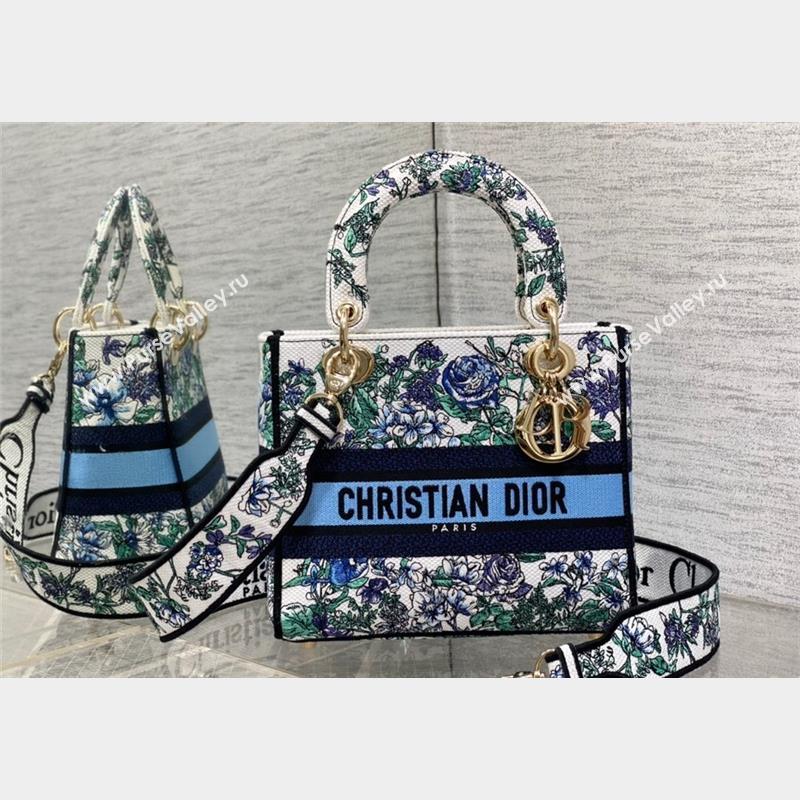 Dior Medium Lady D-Lite Bag in White and Blue Flowers Constellation Embroidery 2023 (XXG-230908040)