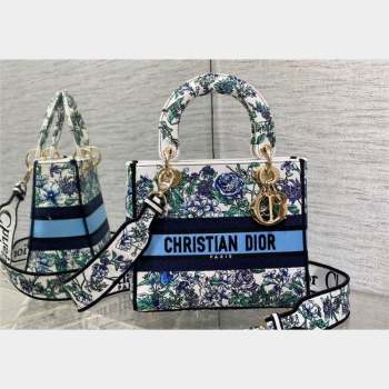 Dior Medium Lady D-Lite Bag in White and Blue Flowers Constellation Embroidery 2023 (XXG-230908040)