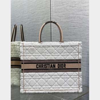 Dior Large Book Tote Bag in Ice White Cannage Shearling 2023 (XXG-230908049)