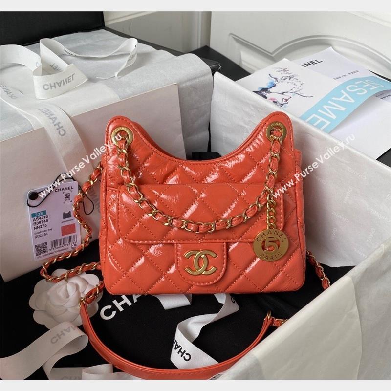 Chanel Shiny Crumpled Calfskin Small Hobo Bag AS4323 Orange 2023 (yezi-230907016)