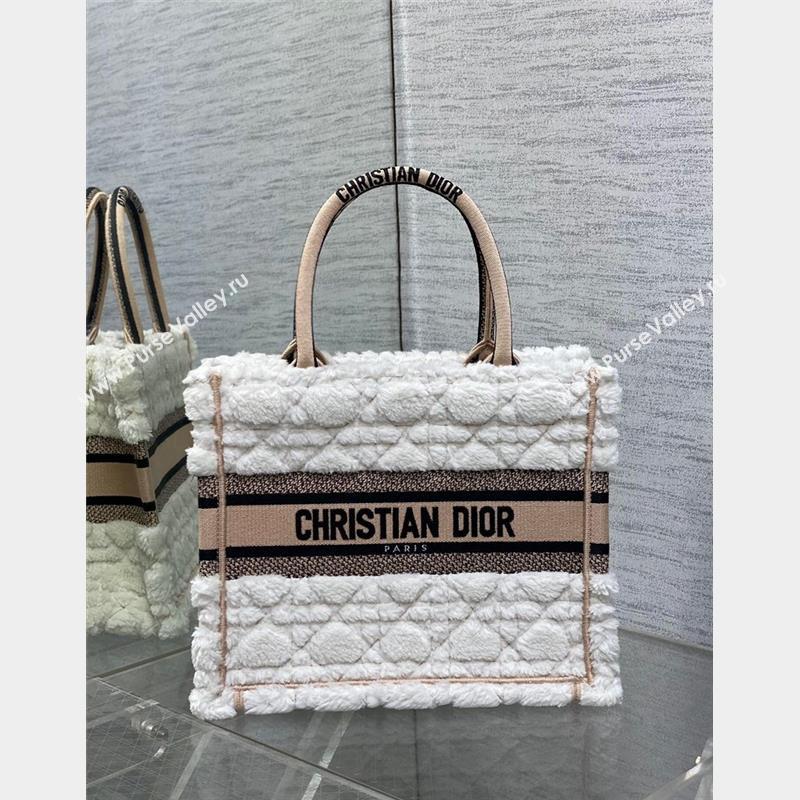 Dior Small Book Tote Bag in Ice White Cannage Shearling 2023 (BF-230908051)