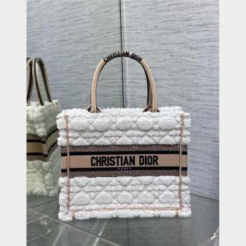 Dior Small Book Tote Bag in Ice White Cannage Shearling 2023 (BF-230908051)