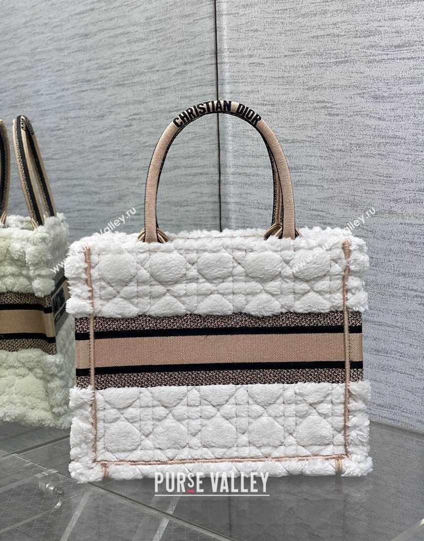 Dior Small Book Tote Bag in Ice White Cannage Shearling 2023 (BF-230908051)