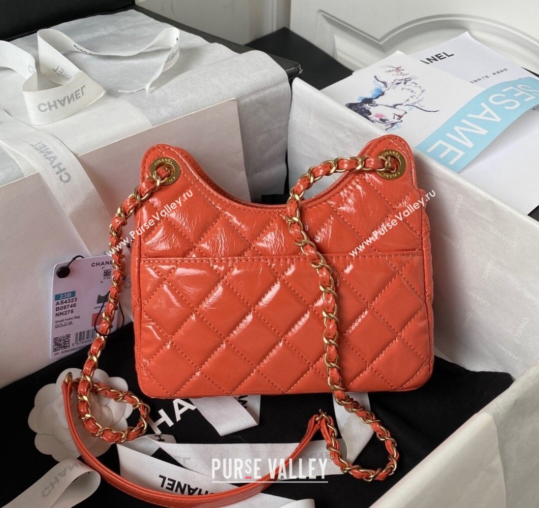 Chanel Shiny Crumpled Calfskin Small Hobo Bag AS4323 Orange 2023 (yezi-230907016)