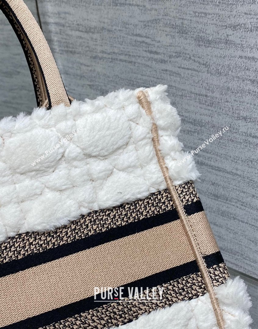 Dior Small Book Tote Bag in Ice White Cannage Shearling 2023 (BF-230908051)