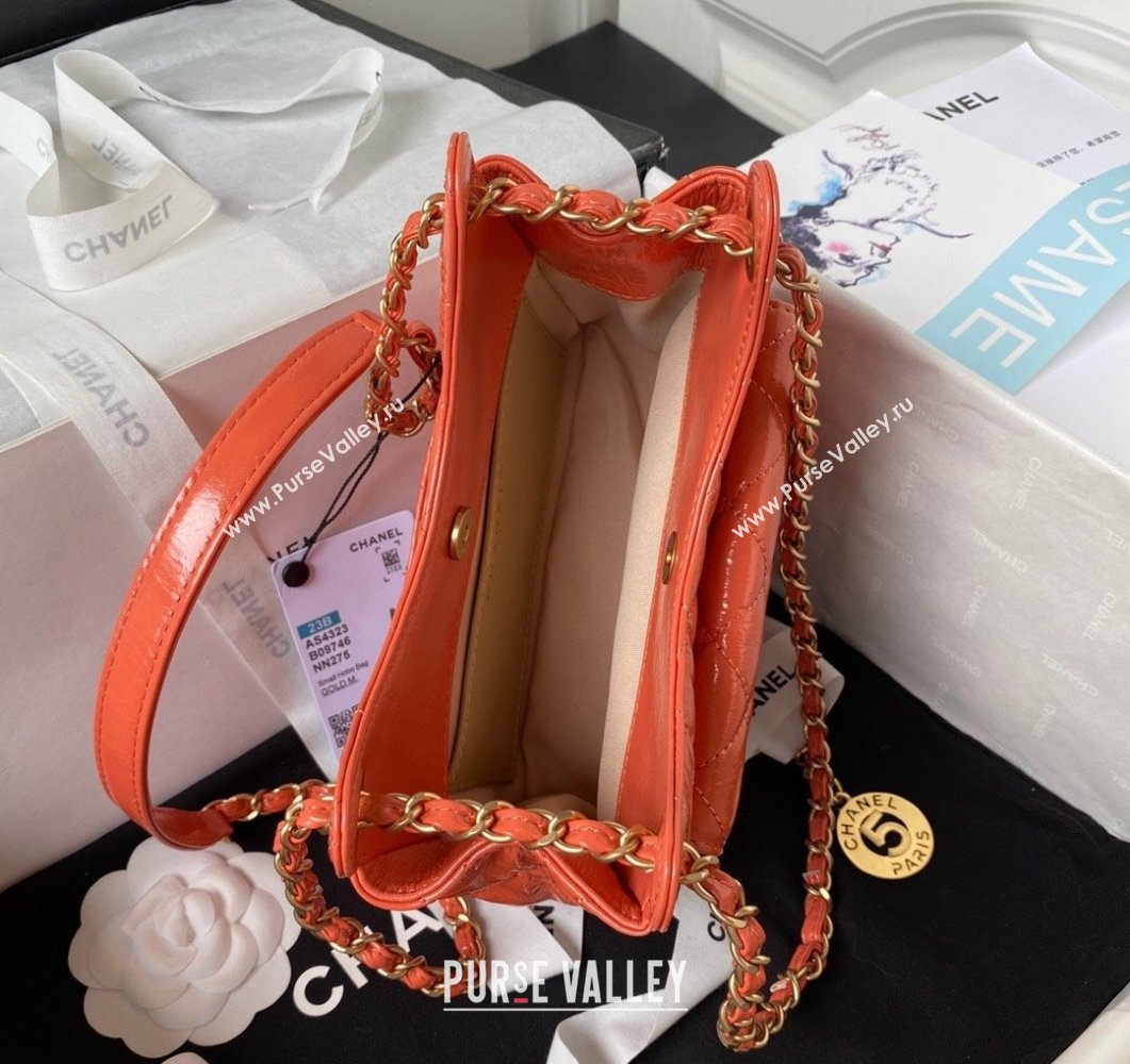 Chanel Shiny Crumpled Calfskin Small Hobo Bag AS4323 Orange 2023 (yezi-230907016)