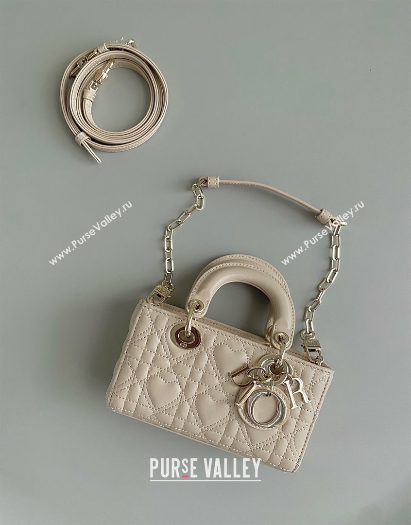 Dior Lady D-Joy Micro Bag in Cannage Lambskin with Heart Motif Sand Beige 2023 (BF-230908057)