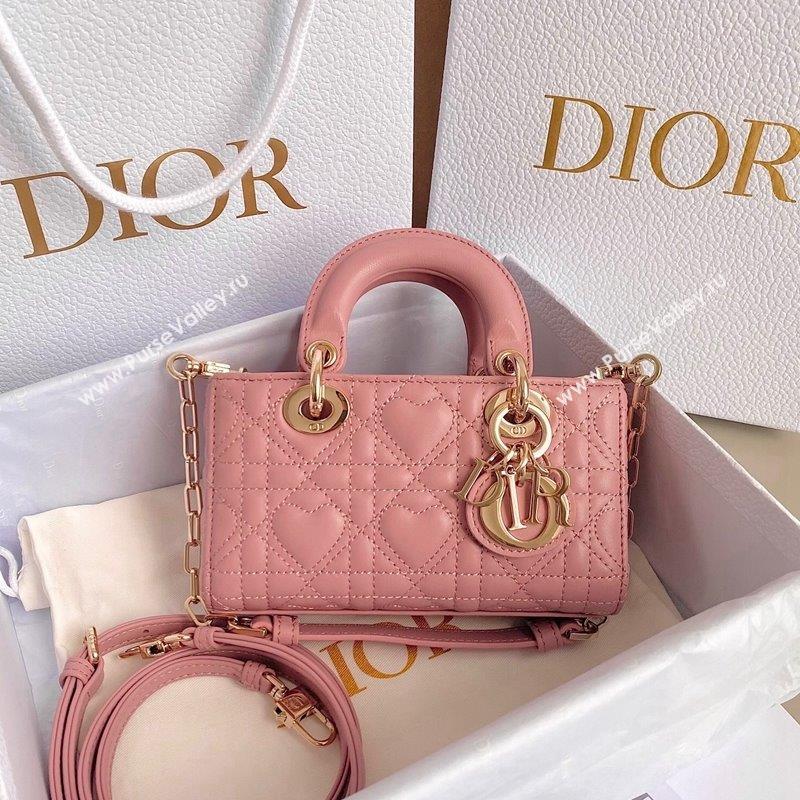 Dior Lady D-Joy Micro Bag in Cannage Lambskin with Heart Motif Antique Pink 2023 (BF-230908058)