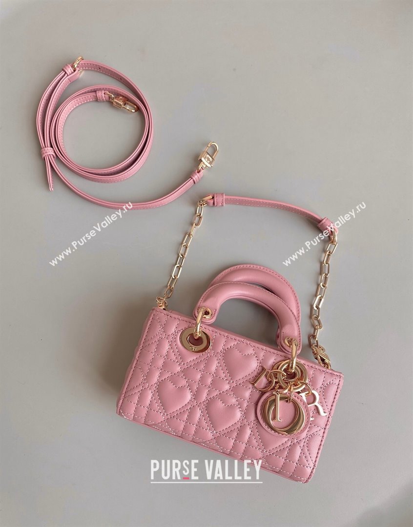 Dior Lady D-Joy Micro Bag in Cannage Lambskin with Heart Motif Antique Pink 2023 (BF-230908058)