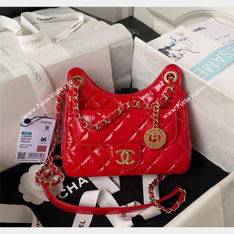 Chanel Shiny Crumpled Calfskin Small Hobo Bag AS4323 Red 2023 (yezi-230907017)