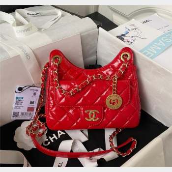 Chanel Shiny Crumpled Calfskin Small Hobo Bag AS4323 Red 2023 (yezi-230907017)