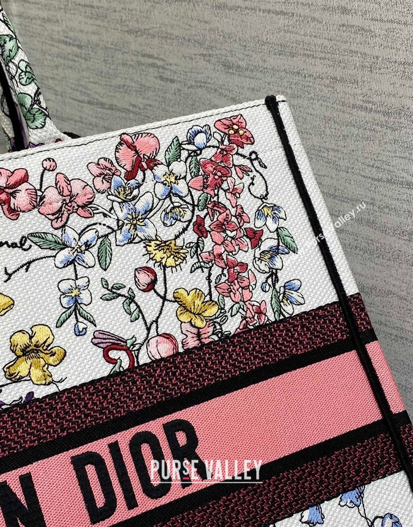 Dior Large Book Tote Bag in White and Pink Florilegio Embroidery 2023 (XXG-230908043)